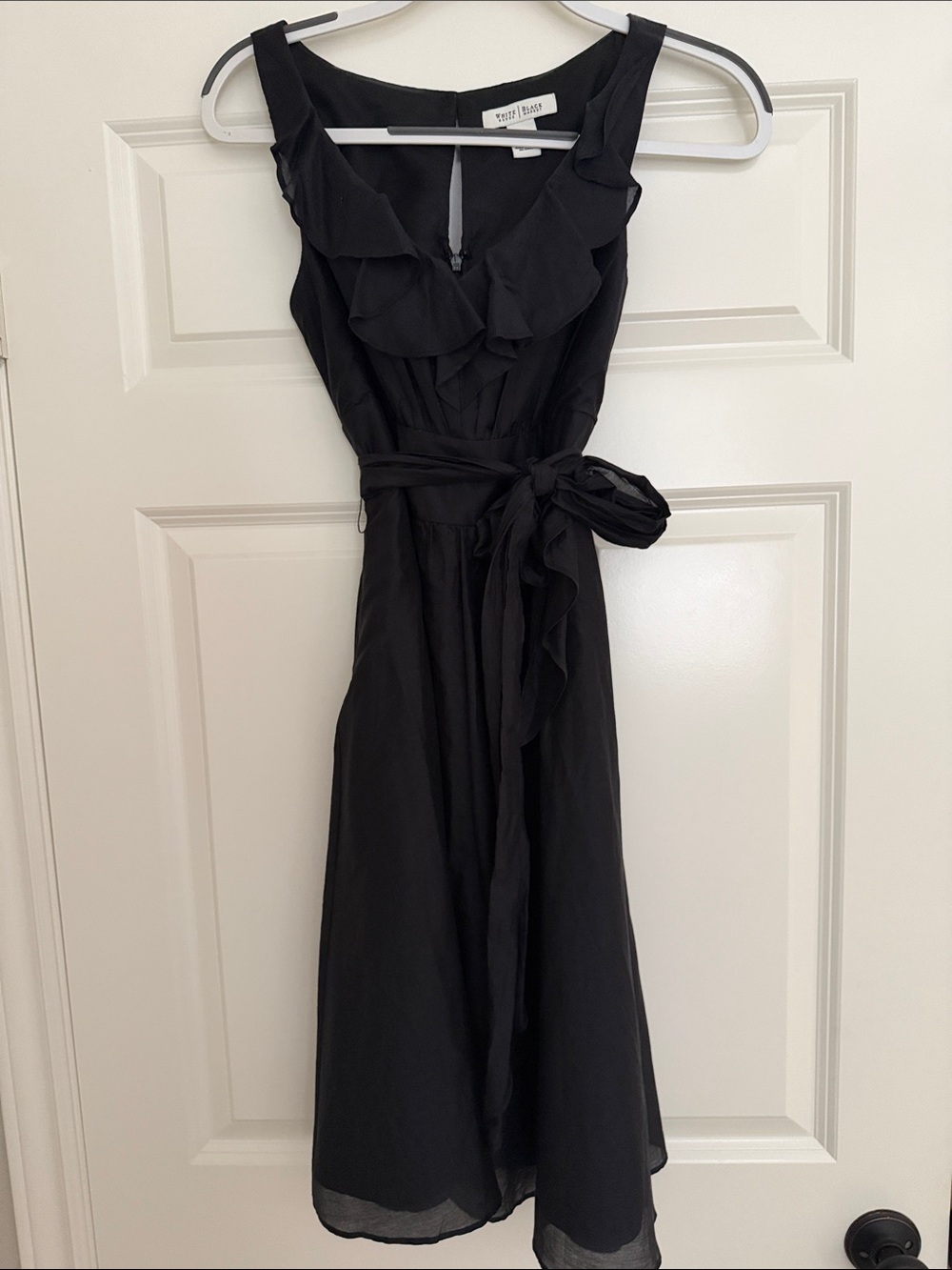 White House Black Market Black Ruffle Tie-Waist Dress